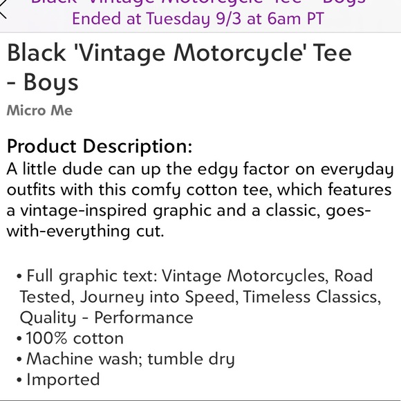 Micro Me-Black "Vintage Motorcycles" w/ Blue & White Print t-shirt- Boys 16 NWT - Picture 3 of 3